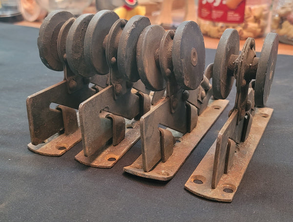 Set of 4 Cast Iron Pocket Door Roller Wheels 7" x 1 3/8" GS00640