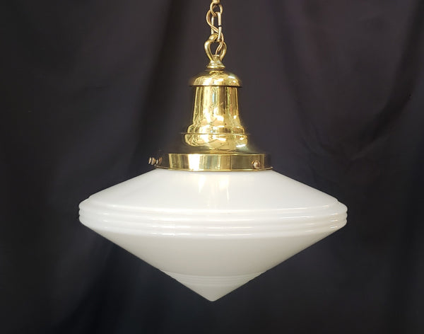 Restored Art Deco Flush Mount Pendant Light w/ Bullseye Point Shade GS01024