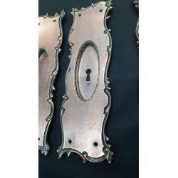 4 Restored Large Ornate Art Nouveau Brass Pocket Door Plates 9 3/4" x 3" GA1088