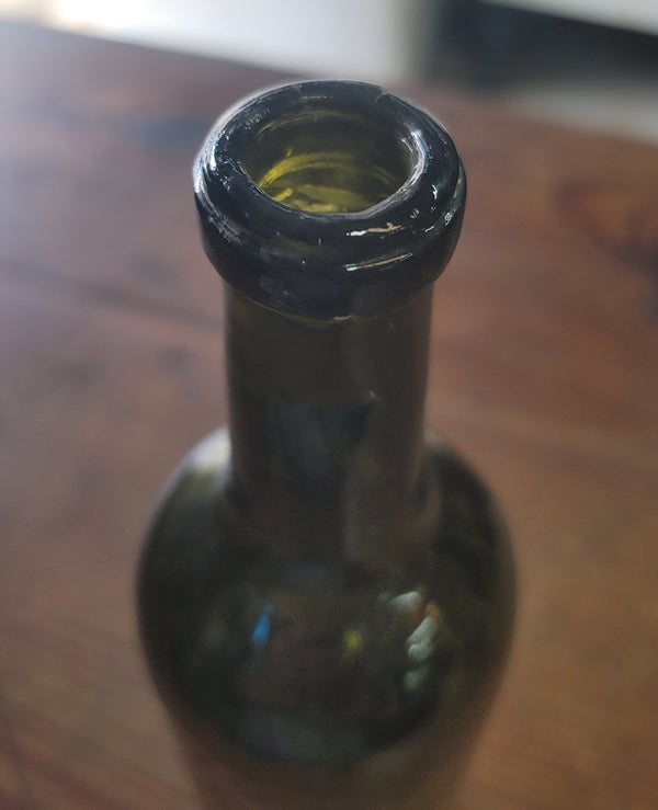 1840's Hand Blown Green Glass Liquor Bottle 9 1/4" x 2 1/2" GS00633