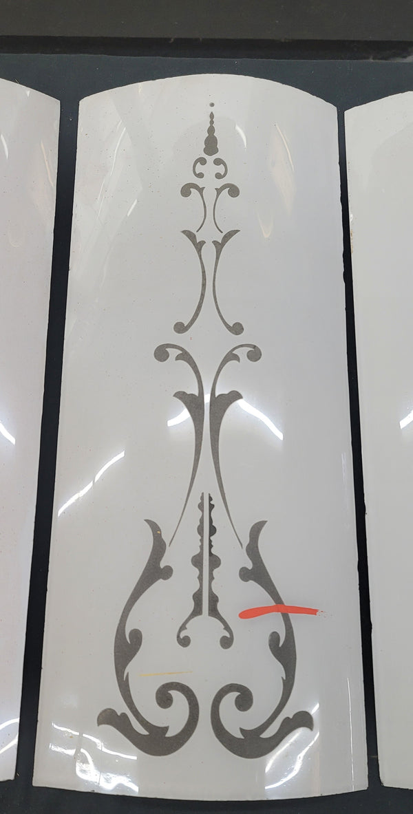 Rare White Cased Etched Curved Glass Panels 24" x 10" - 7 Available! GS00759
