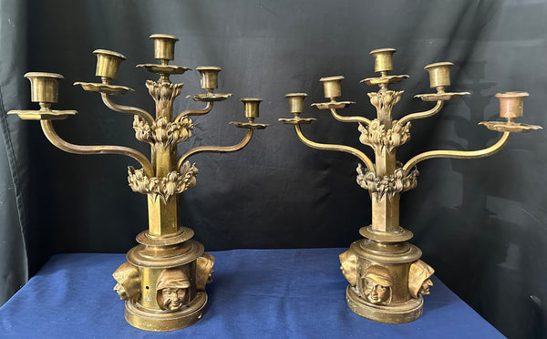 French Empire Antique Figural Brass Candelabra Pair GA20508