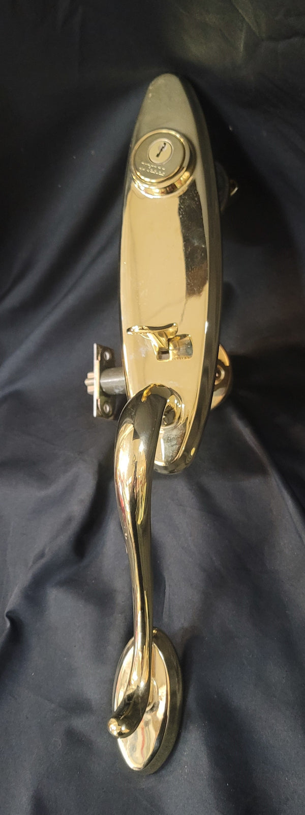 Brass Curved Handle Thumb Latch Hardware Set w/Deadbolt Knob & More GS00884