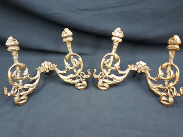 Architectural Salvage Solid Brass Hall Tree Double Hooks Ornate Design Set of 2