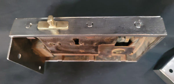 Restored Left Side Rim Lock Set with Keeper & Key 7 1/8" x 5" GS00805