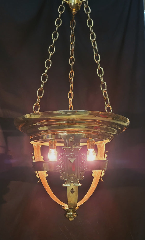 Large Ornate Brass 2 Light Chandelier w/ Large Brass Canopy 20" x 48" GS00995