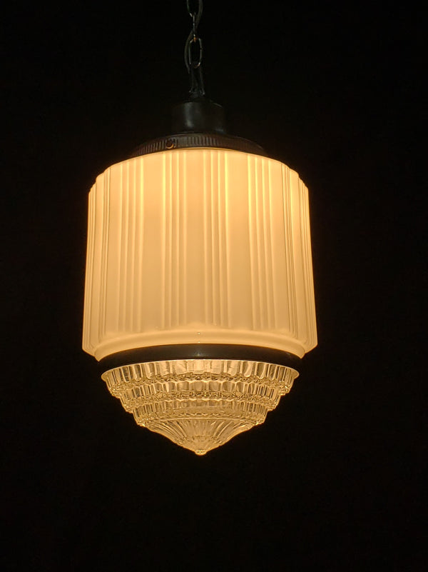 Restored Art Deco Pendant Light w/ Tiered Glass Bottom 17" T x 10" W GA1173