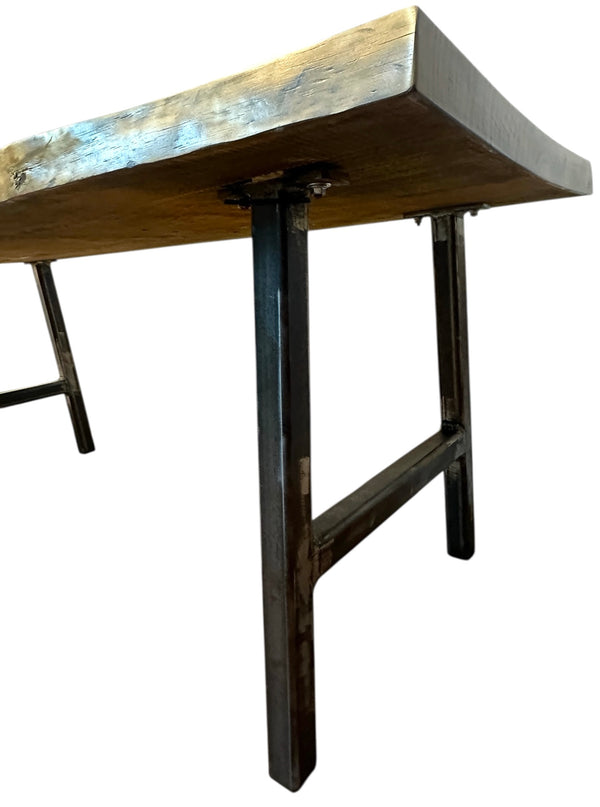 Custom Built Dining Table w/ Live Edge Pine Table Top & Iron Legs GA20605