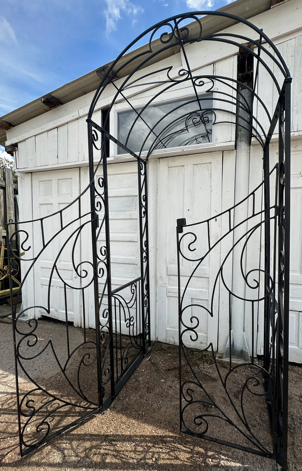 Custom-Built Wrought Iron Arbor w/ Crescent Top Entryway Gates GA20319