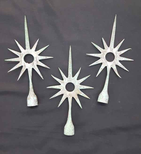 Set of 3 Vintage Bronze Starburst Lightening Rod Finials