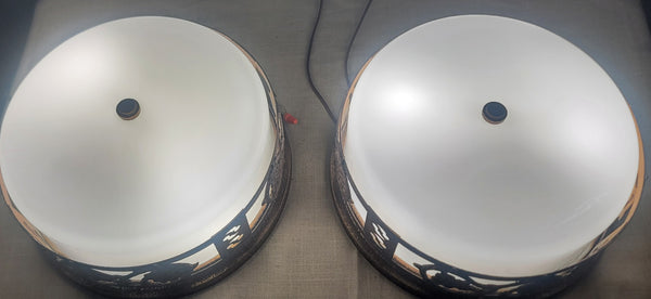 Pair of Flush Mount Ceiling Lights w/ Milk White Shades 13" x 6 1/2" GS010954