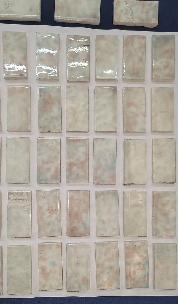 Antique Lot of 81 Mottled Trent Ceramic Fireplace Tiles 3" x 1 1/2" GS00680