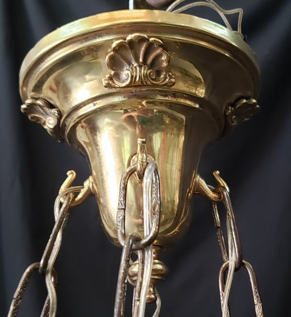 Restored Ornate Victorian 8 Light Brass Pan Chandelier 21" x 37" GS00980