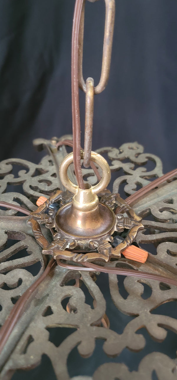 Restored Ornate Art Nouveau Solid Brass 5 Light Chandelier 13"x 30" GS00985