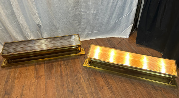 Antique Art Deco Brass Plated & Glass Rod Theater Light Fixture Pair GA20548