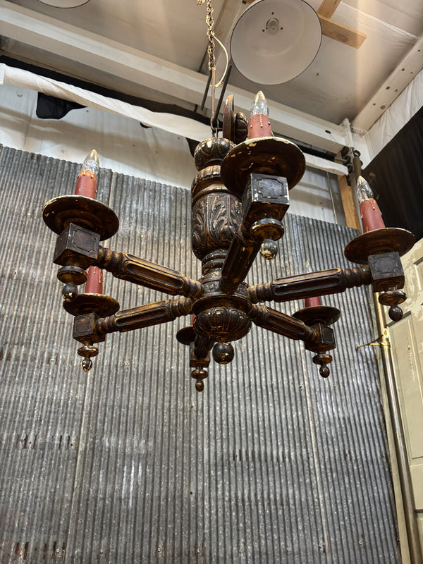 1800s Early Wooden Chandelier with Original Paint GA21168