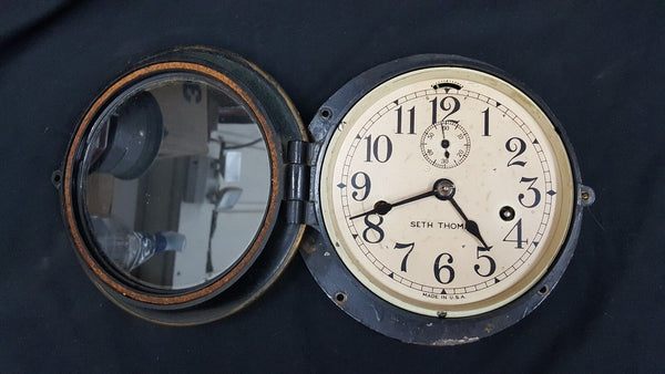 1930's Seth Thomas Maritime Ships Porthole Clock w/ Key 7 3/4" x 3 3/8" GS00723