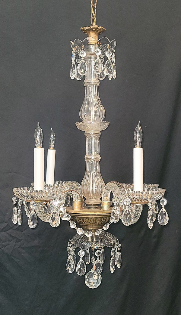 Restored 4 Light Crystal Chandelier w/ Faceted Prism Garland 25" x 19" GS00577