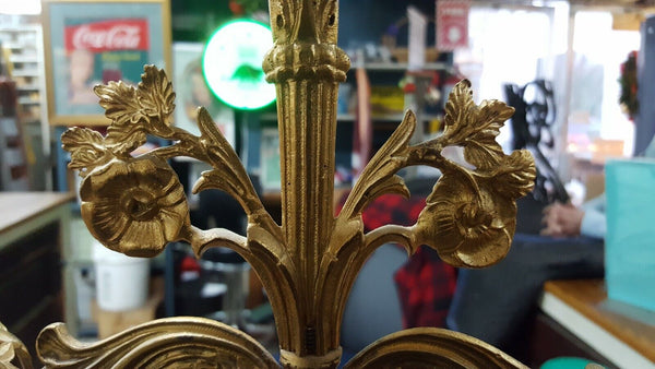 Antique Ornate Solid Brass Candelabra with a Renaissance Design on Marble Base