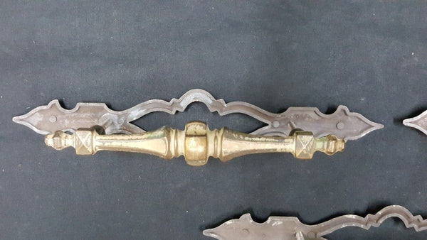 Architectural Salvage Wide Brass Drawer Pull Handles Ornate Back Plates Set of 3