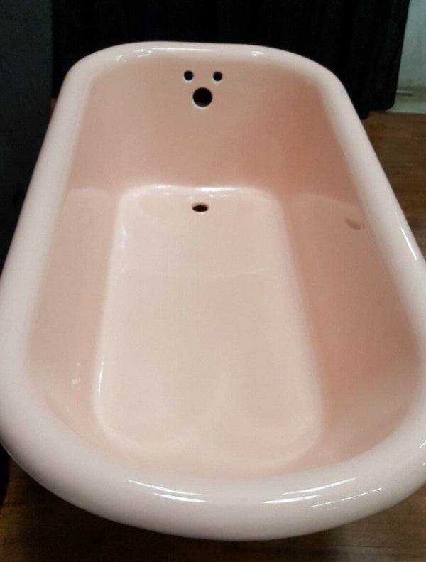 Restored Vintage Pink & White Cast Iron Claw Foot Tub 60" x 30" x 22"