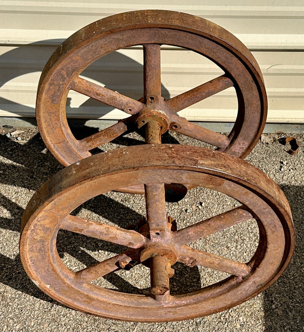Pair of Industrial Salvage Hit & Miss Machine Wheels GA20916