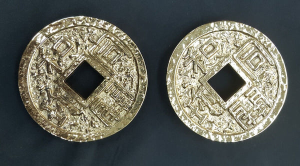Pair of Hand Crafted Round Solid Brass Asian Design Back Plates