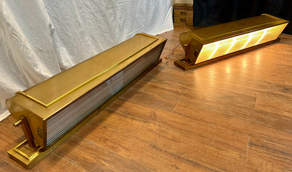 Antique Art Deco Brass Plated & Glass Rod Theater Light Fixture Pair GA20548