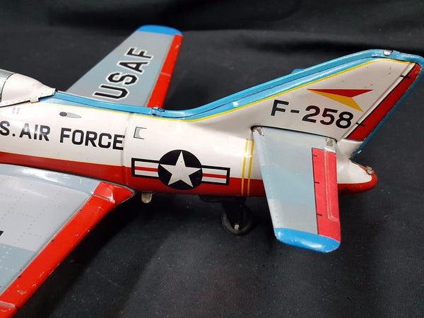 1950's Daiya of Japan Tin Litho USAF F-258 Friction Military Plane GS00724