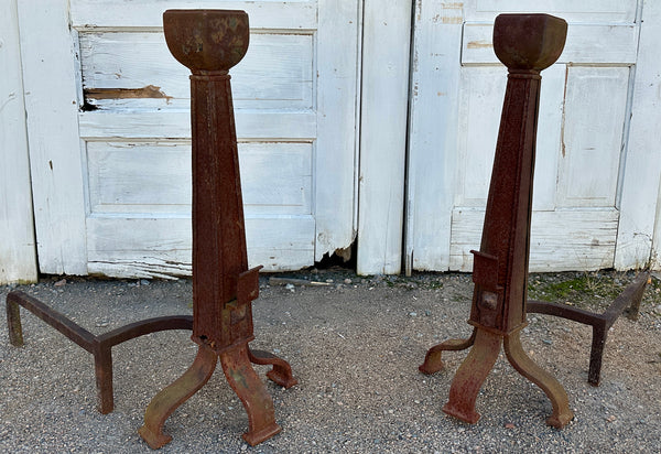 Large Antique Cast Iron Fireplace Andiron Pair GA20527