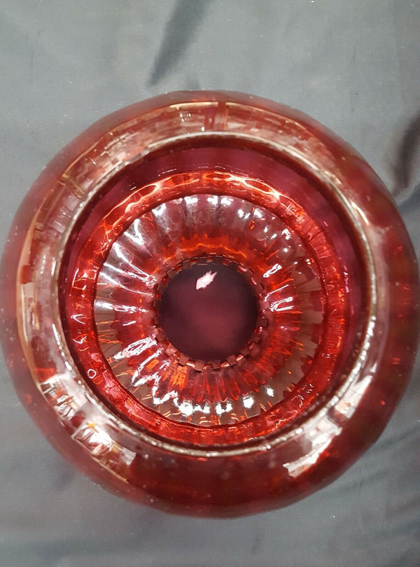 Victorian Cranberry Glass Globe w/ Top Brass Crown 8 1/4" x 7" GS00738