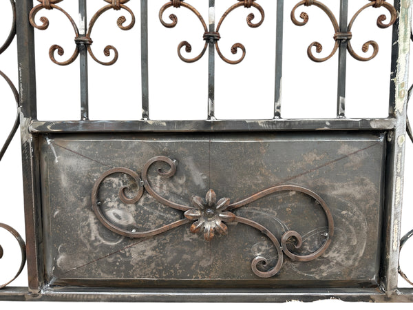 7.5 Ft Tall Custom Built Arched Top Steel Gate w/ Antique Cast Iron GA20600