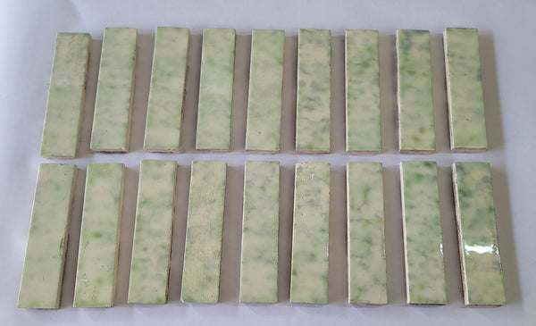 Vintage Lot of 19 Green & Ivory Ceramic Fireplace Tiles 6" x 1 1/2" GS00677