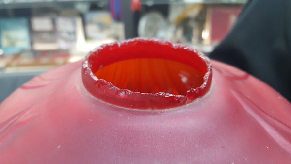 Antique Red Embossed Floral and Scroll Designed Glass Shade Globe