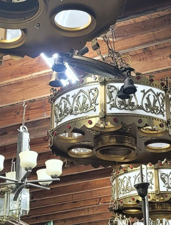 Ornate 11 Light Gothic Brass & Glass Chandelier 32" x 42" GS00635 4 Available