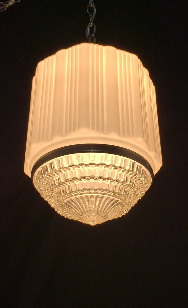 Restored Art Deco Pendant Light w/ Tiered Glass Bottom 17" T x 10" W GA1173