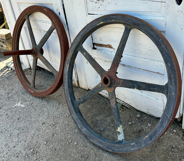 Pair of Industrial Cast Iron Pulley Wheels GA20930