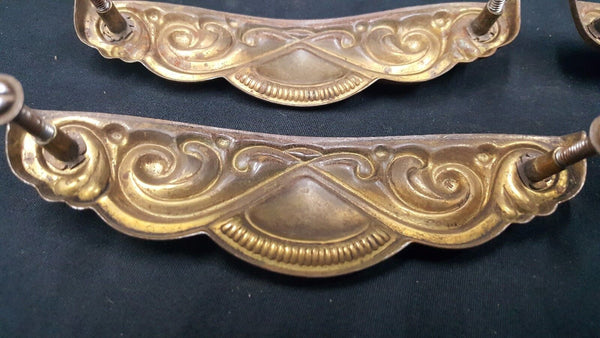 Architectural Salvage Art Nouveau Scroll Drawer Handle Pulls Set of 4