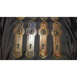 8 Brass Art Deco Door Knob Back Plates 6 3/8" T x 2" W GA302