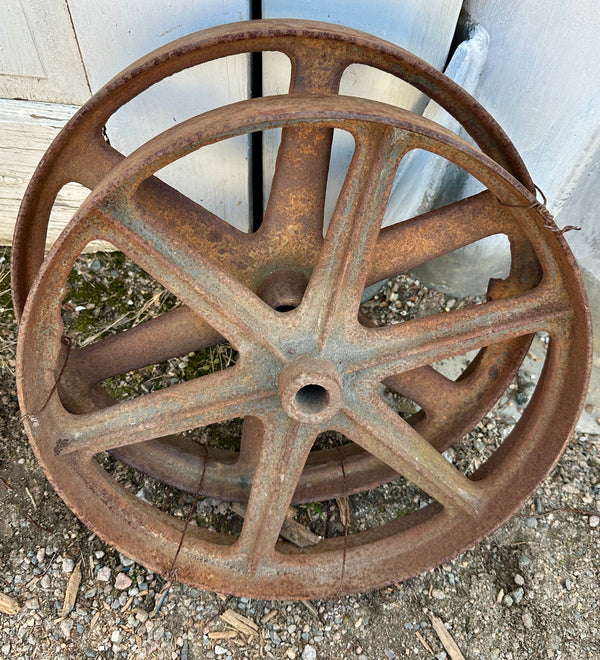 Pair of Industrial Cast Iron Pulley Wheels GA20940