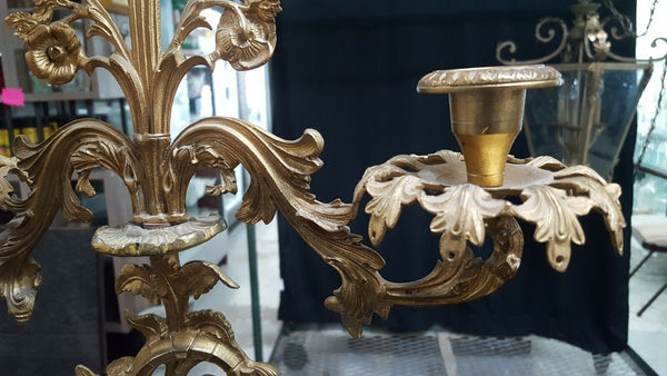 Antique Ornate Solid Brass Candelabra with a Renaissance Design on Marble Base