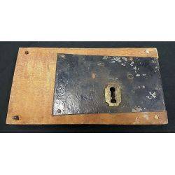 Late 1700's Wood Iron & Brass Partial Rim Lock 9" x 4 3/4" GA247