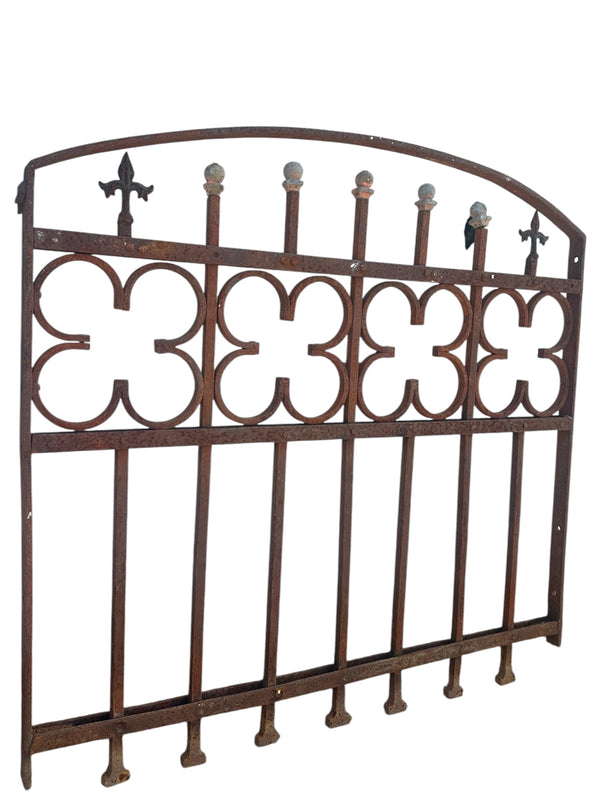 Antique Wrought Iron Arched Gate w/ Quatrefoil Pattern - 39.5" W x 37.5 T - GA20983