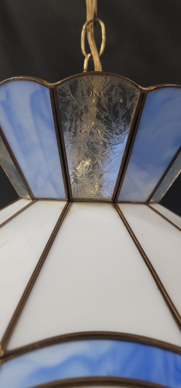 Stained Glass Ceiling Light w/ Cobalt Blue & Florentine Glass Trim GS00882