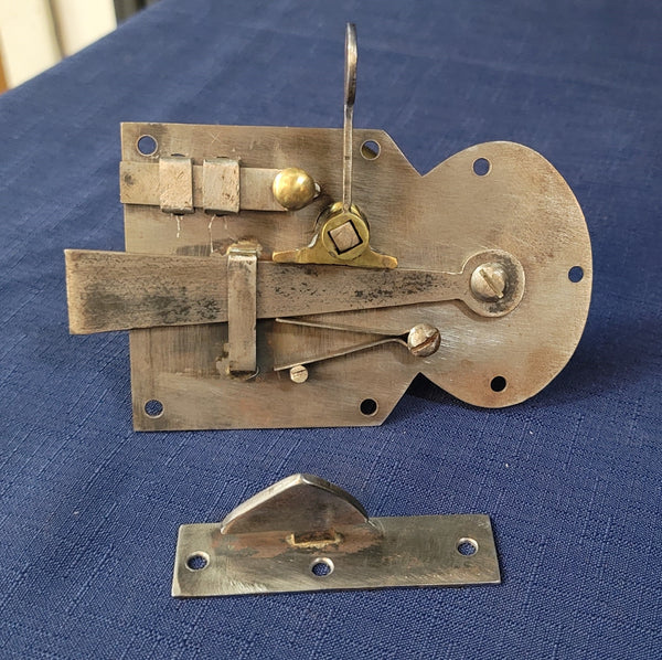 Iron & Brass Right Side Lever Rim Lock set with Keeper & Knob GS00748