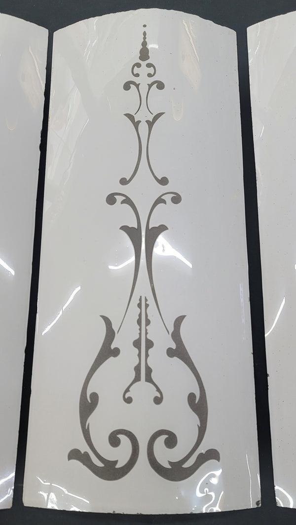 Rare White Cased Etched Curved Glass Panels 24" x 10" - 7 Available! GS00759