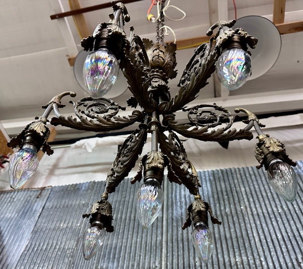 Antique Art Nouveau Brass 6-Light Chandelier - 23" T x 21" W - GA21032