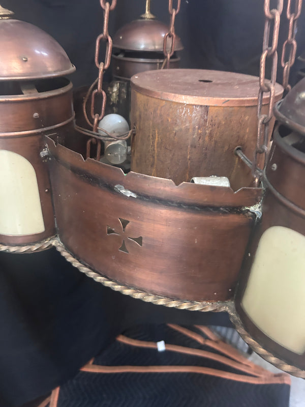 1920s Copper and Brass Convent Chandelier w/ Speaker GS011014