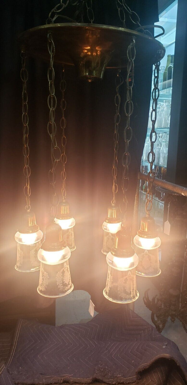 Six Light Round Brass Chandelier #GA2029