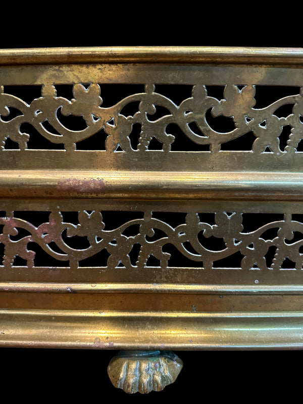 Antique Victorian Pierced Brass Fireplace Fender w/ Claw Feet GA21000